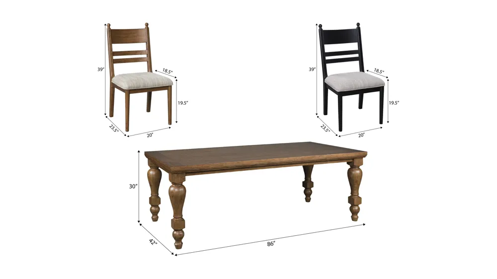 Lockwood 7-pc. Dining Set (4 Brown/ 2 Black Ladder) Dimensions