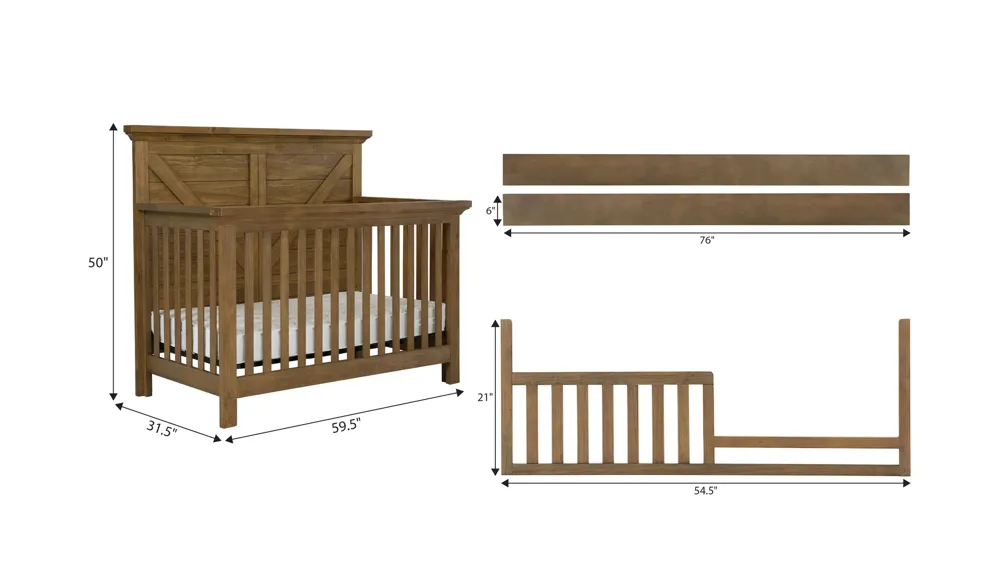 Wyatt Crossbuck Panel Convertible Crib with Conversion Kit Dimensions