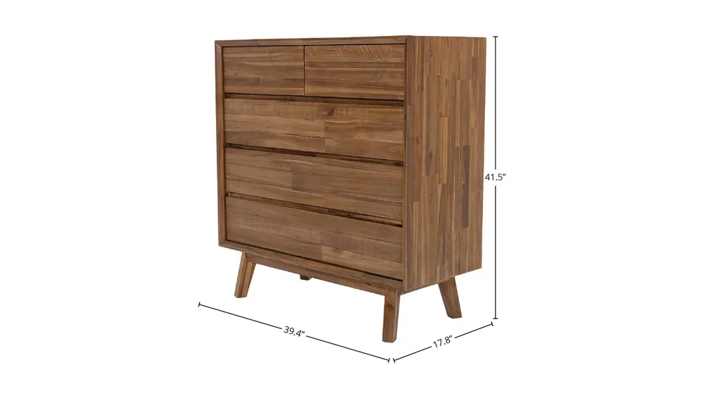 Gia 5 Drawer Chest - Warm Pecan Dimensions