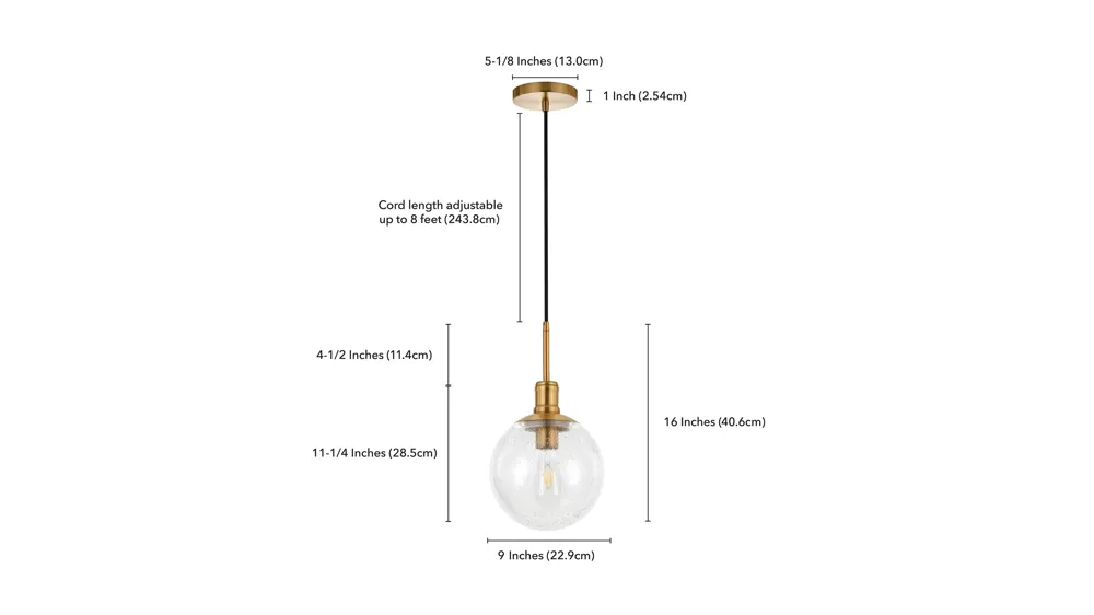 Vega Pendant Dimensions