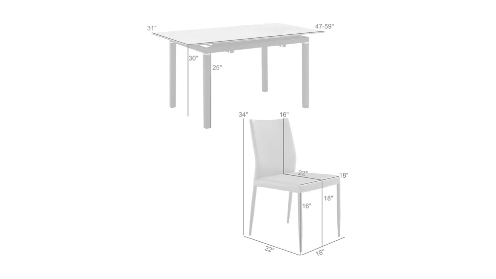 Giana Kash 5-pc. Dining Set Dimensions