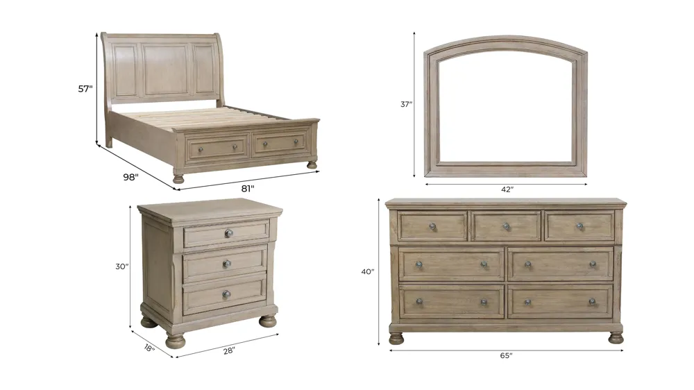 Donegan 4-pc. Sleigh Platform Storage Bedroom Set Dimensions