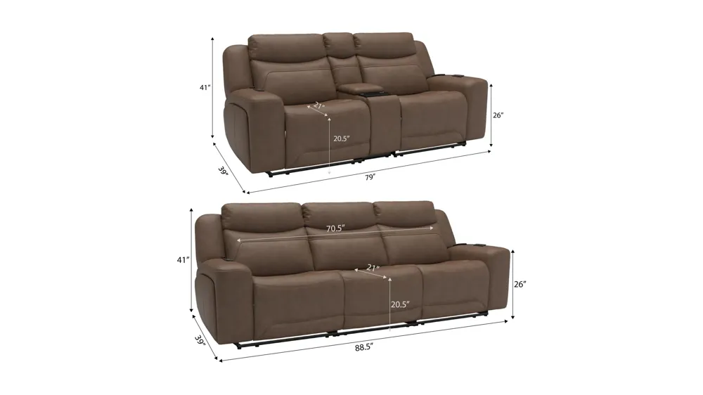 Morgenthal Triple Power Living Room Set w/ Heat & Massage Dimensions