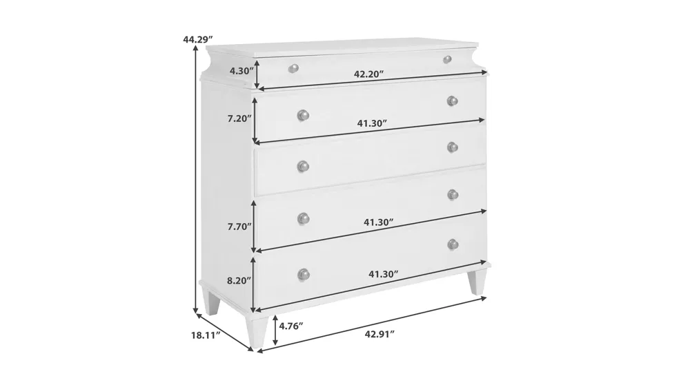 Charlie 5-Drawer Chest w/Jewelry Tray Dimensions