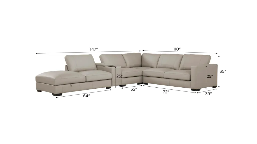 Oaklynn Leather 5-pc. Sectional Dimensions