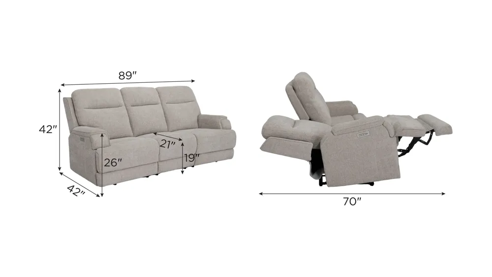 Locklan Zero Gravity Triple Power Sofa w/Drop Down Table Dimensions