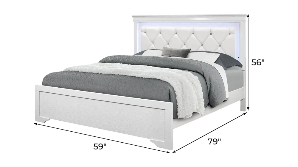 Pompei Bed w/ LED Light Dimensions