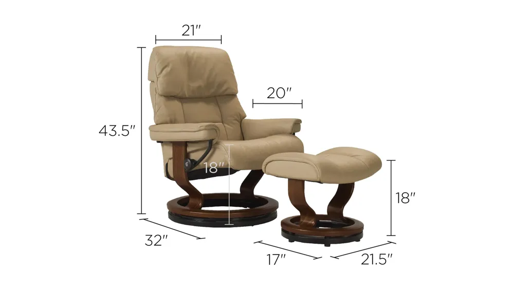 Stressless Ruby Large Leather Reclining Chair and Ottoman w/ Rings Dimensions