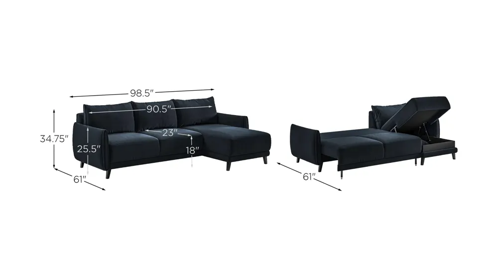 Dolphin Full XL Reversible Sectional Sleeper Dimensions