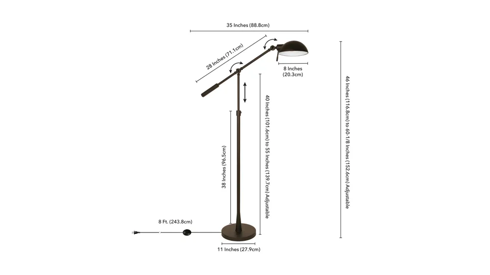 Jelen Tilting Floor Lamp Dimensions