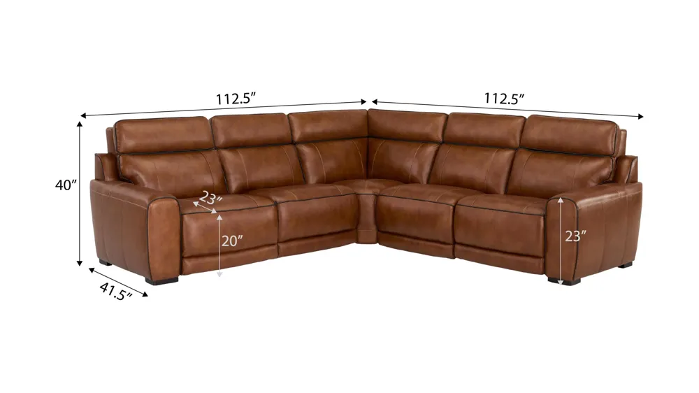 Titan 5-pc. Triple Power Leather Sectional w/ Immersive Entertainment, Heat & Massage Dimensions