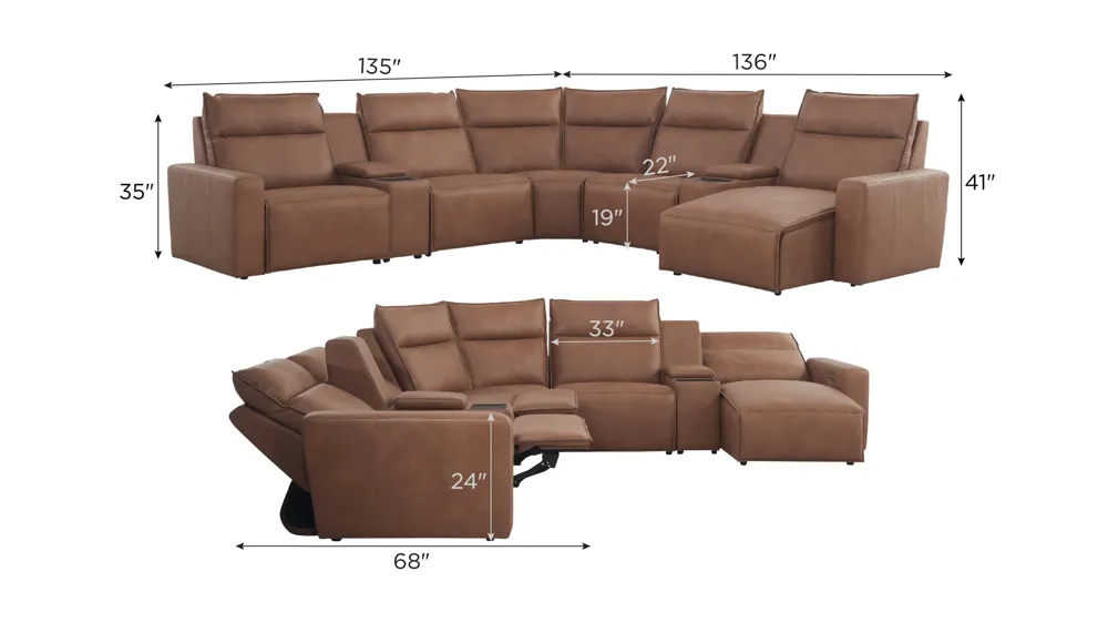 ModularTwo 7-pc. Dual Power Sectional w/ Media Console Dimensions