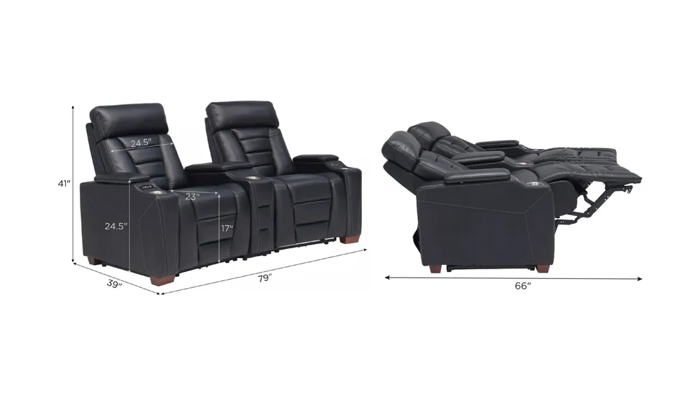 Edison 2-pc. Curved Power Home Theater Sectional Dimensions