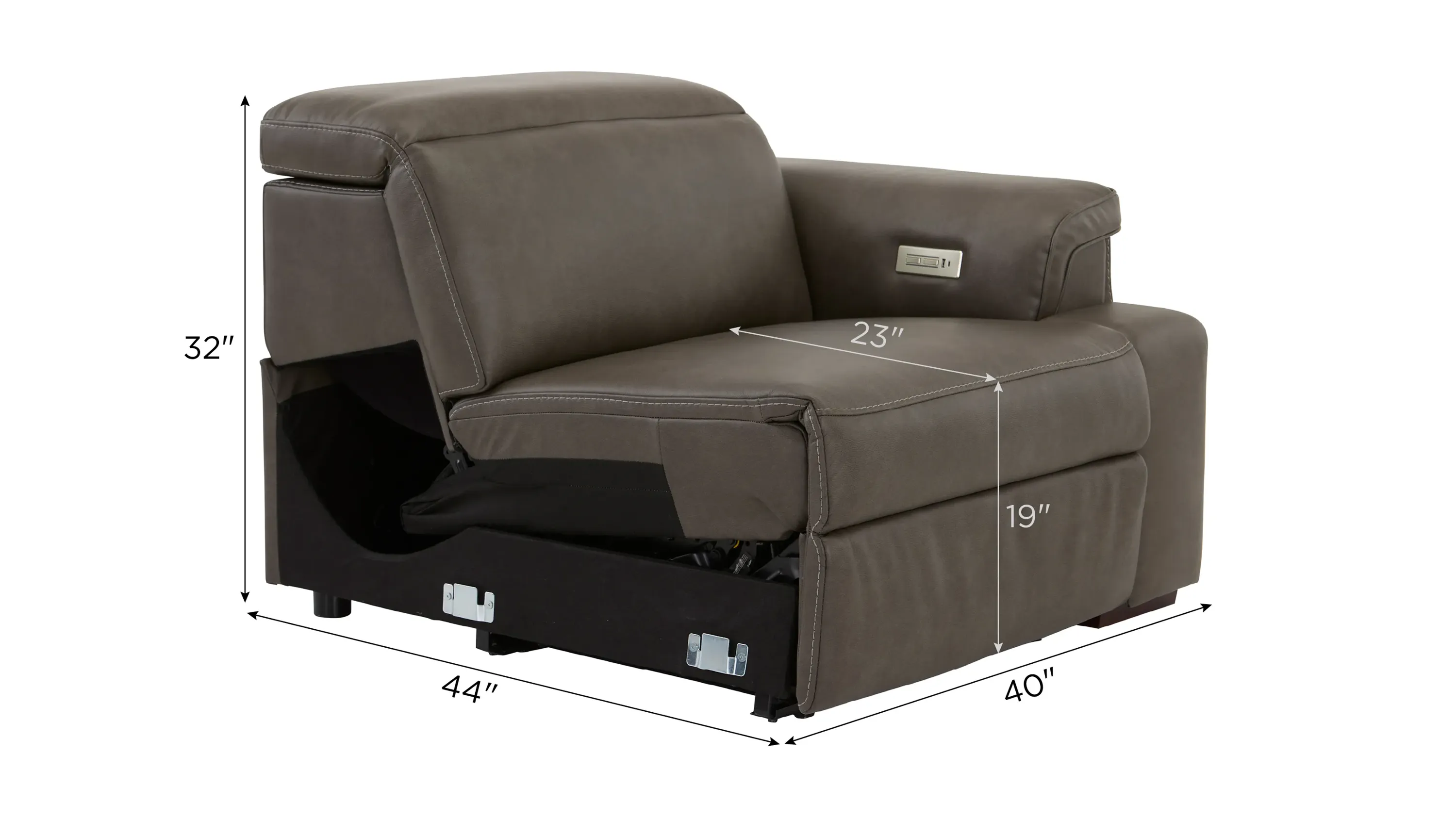 レオン Orion Right Arm Facing Dual Power Recliner w/ Speaker Headrest