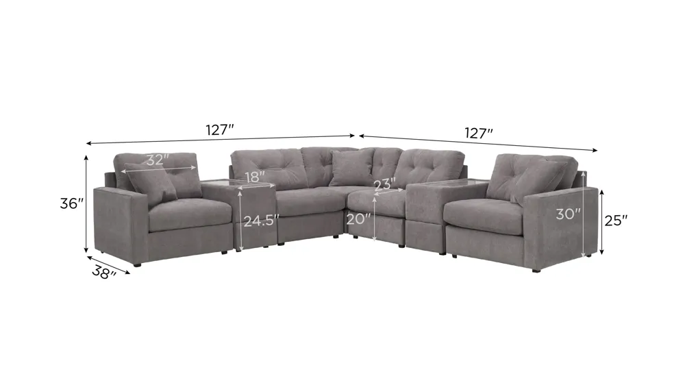 ModularOne 7-pc. Sectional w/Two Power Consoles Dimensions