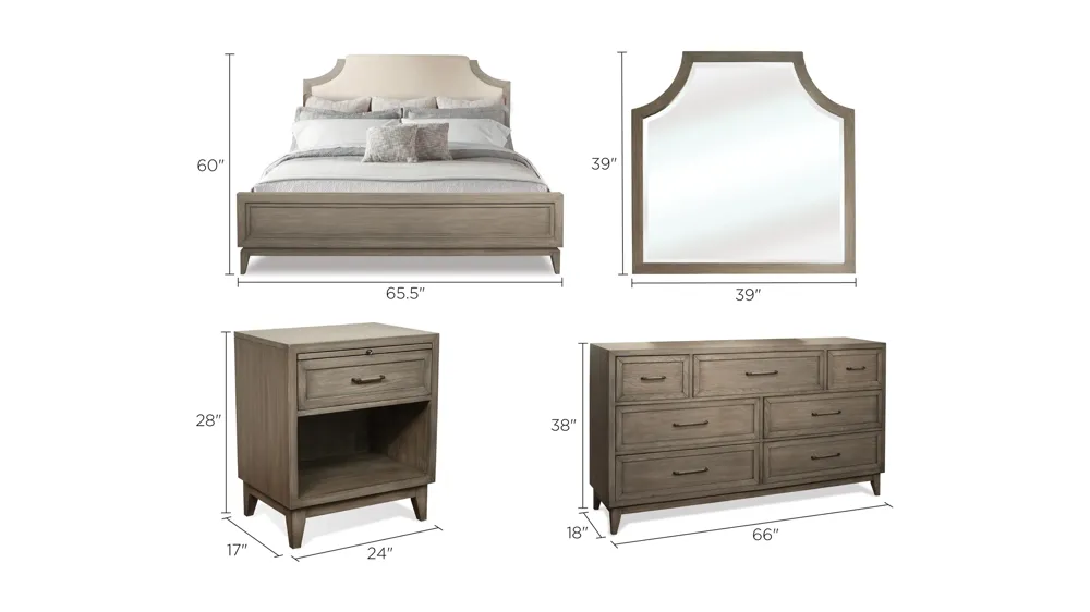 Vogue 4-pc. Upholstered Bedroom Set with Open Nightstand Dimensions