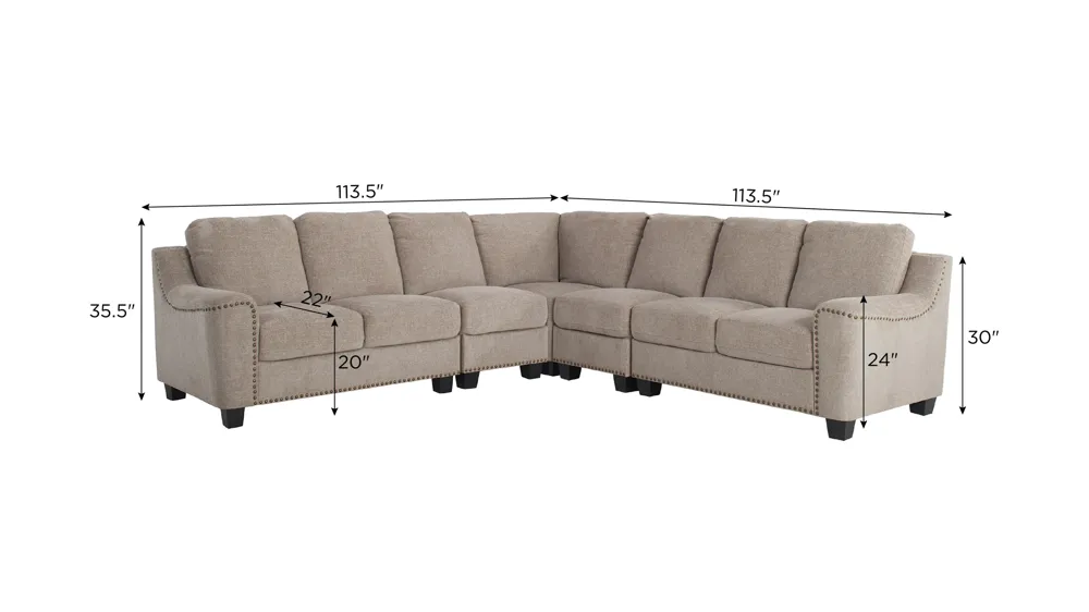 Caravan 5-pc. Sectional Dimensions