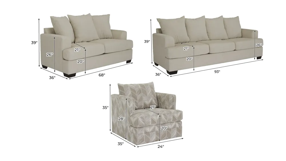 Waldron Living Room Set Dimensions
