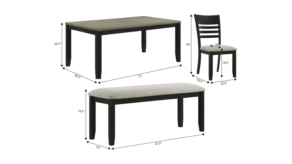 Folio 6-pc. Dining Set Dimensions