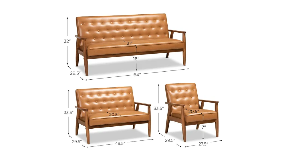 Sorrento 3-pc. Living Room Set Dimensions