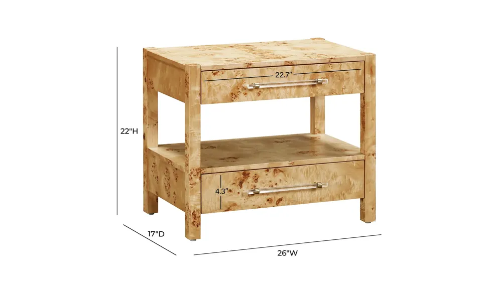 Brandyss Burl Nightstand Dimensions