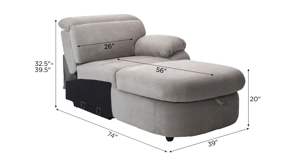 Enbright Microfiber Right Arm Facing Power Chaise w/ Ratchet Headrest Dimensions