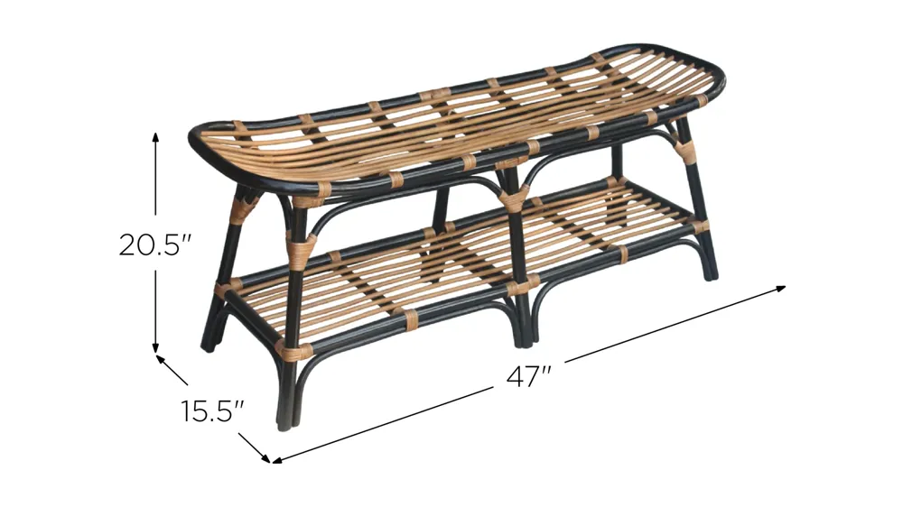 Damara Rattan Bench with Shelf Dimensions