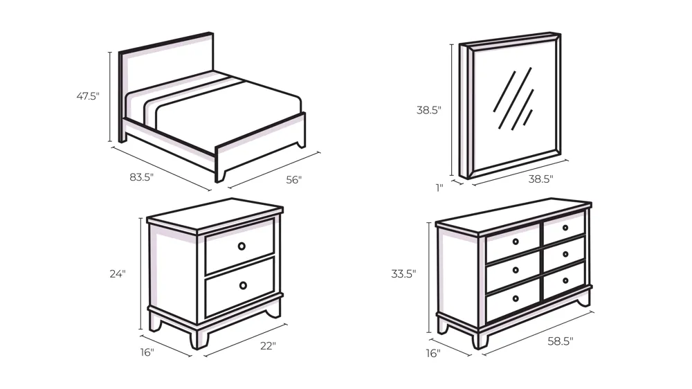 Louis Phillip 4-pc. Bedroom Set Dimensions