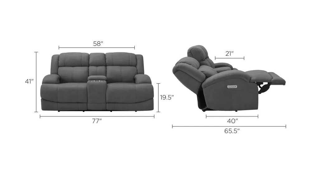 Quincey Power-Reclining Console Loveseat Dimensions