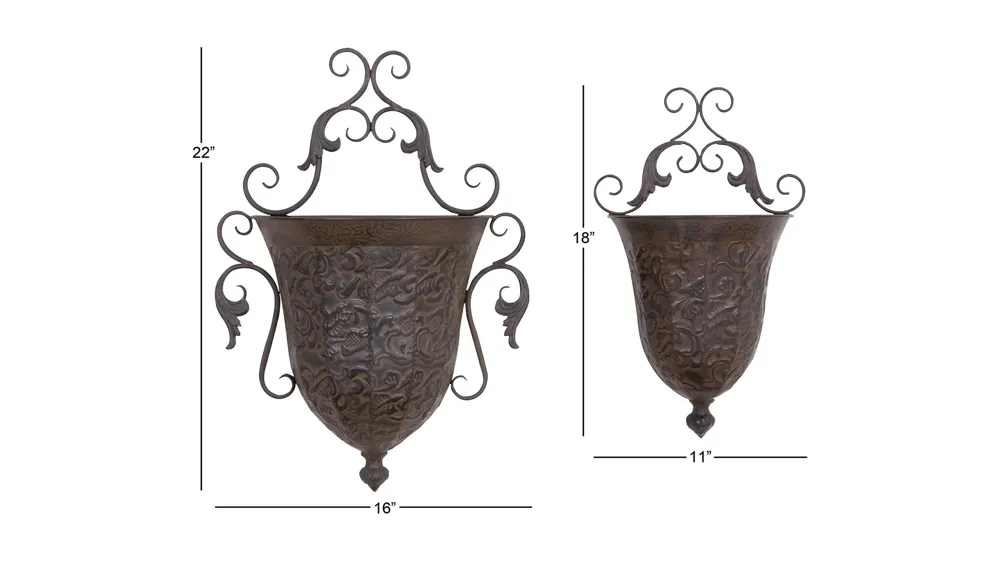 Ivy Collection Brown Metal Planter Set of 2 Dimensions