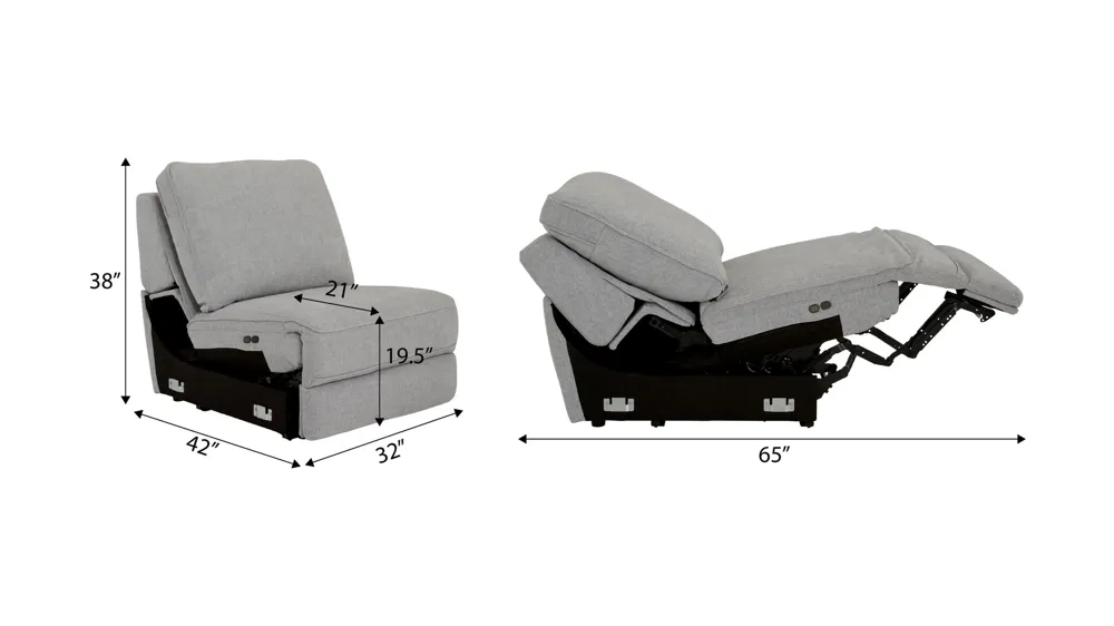 Atlas Armless Dual Power Recliner w/ Transducer Dimensions