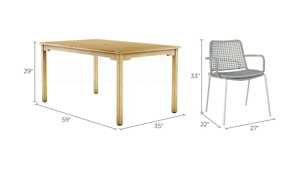 Amazonia Outdoor 5-pc. Rectangular Patio Dining Table Set w/ Rope Steel Chairs Dimensions