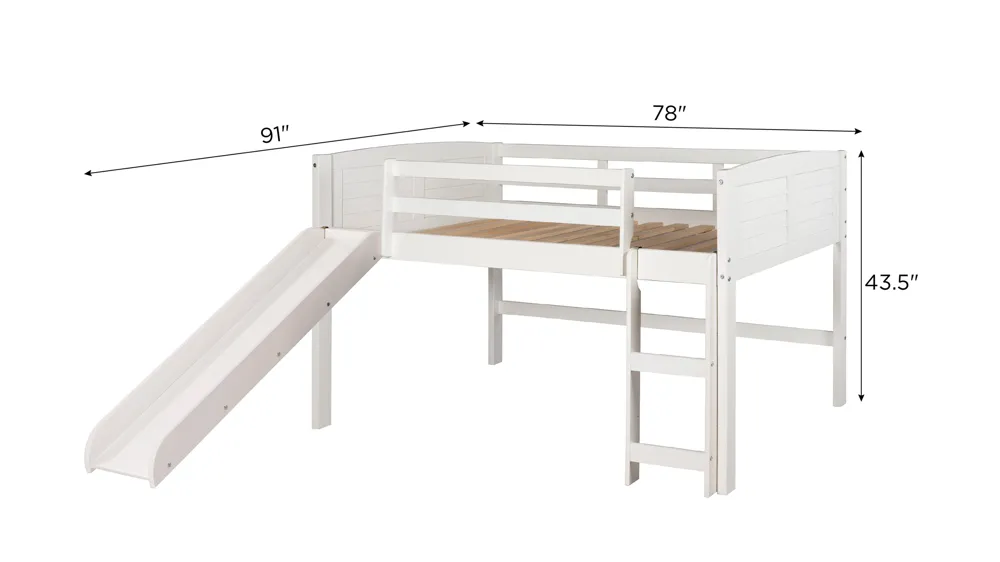 Donco Louver Low Loft Bed with Slide Dimensions
