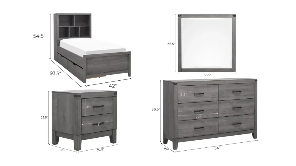 Piper 4-pc. Bedroom Set w/ Storage Drawers Dimensions