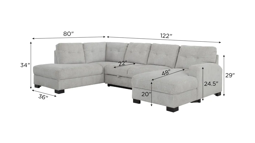 Pierce 3-pc. Sectional w/ Pop Up Sleeper Dimensions