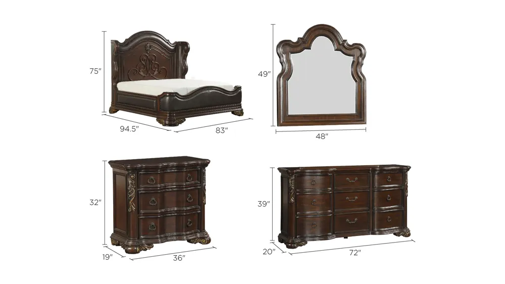 Abutilon 4-pc. Platform Bedroom Set Dimensions