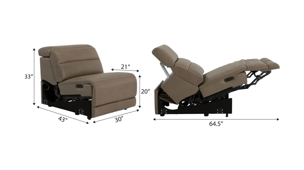 Tucker Armless Triple Power Leather Recliner Dimensions