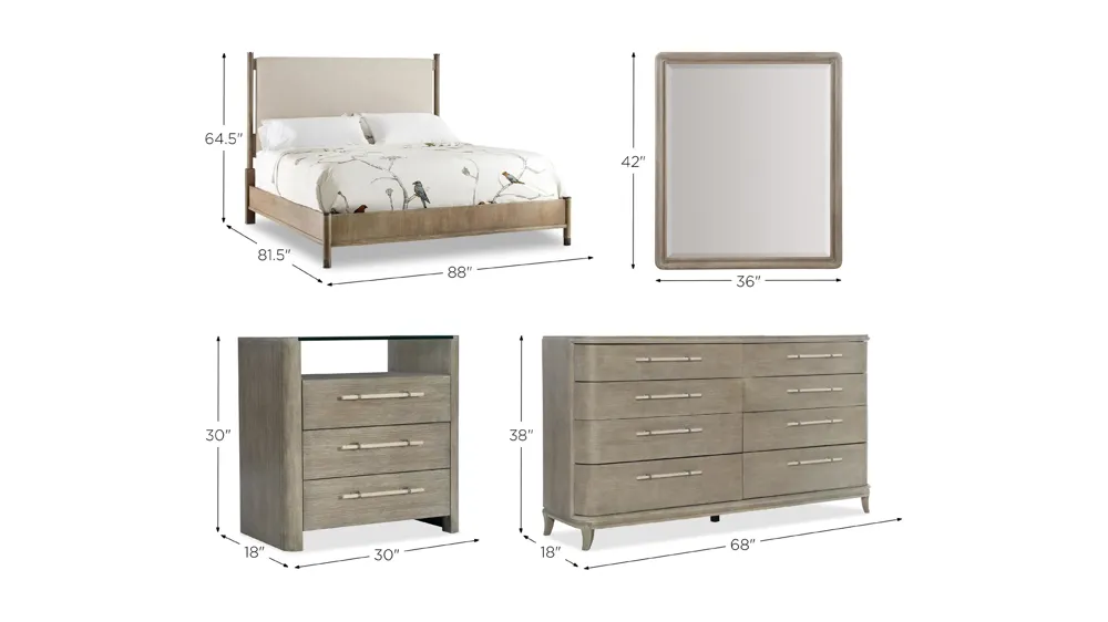 Affinity 4-pc. Upholstered Bedroom Set Dimensions