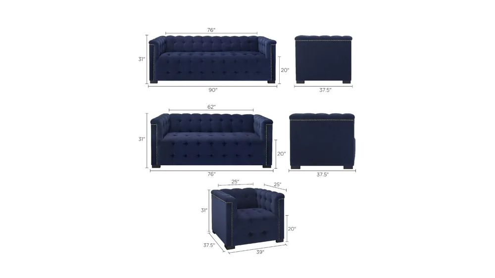 Diana Living Room Set Dimensions