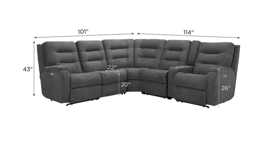 Halenbeck 6-pc. Triple Power Sectional Dimensions