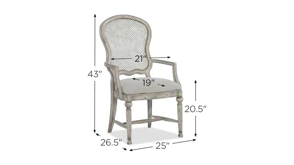 Boheme Gaston Metal Back Arm Chair - Set of 2 Dimensions