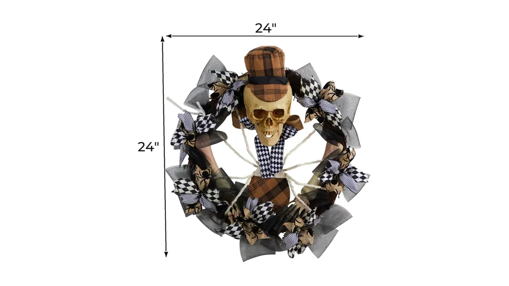 24" Halloween Foliage Skull Wreath Dimensions