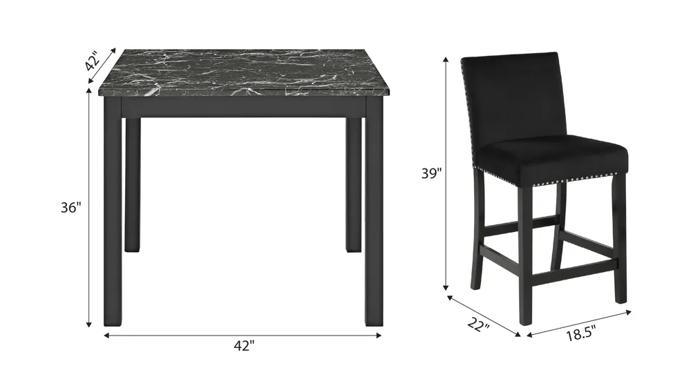 Lennon 5-pc. Counter-Height Dining Set Dimensions