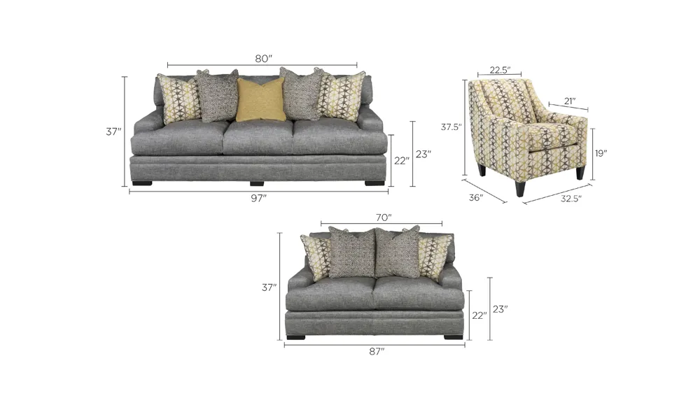 Bayside Living Room Set Dimensions