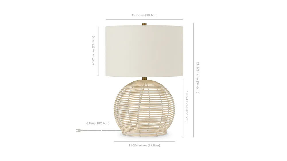Phobos Rattan Table Lamp Dimensions