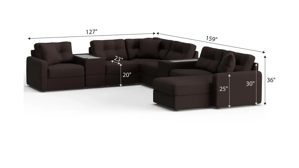 ModularOne 8-pc. Sectional w/One Power Console Dimensions