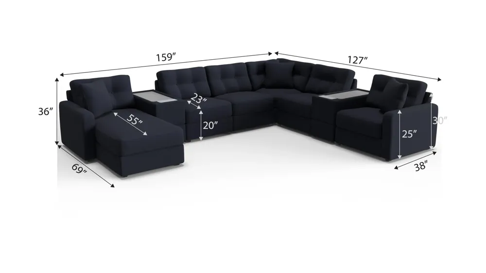 ModularOne 8-pc. Sectional w/Two Power Consoles Dimensions