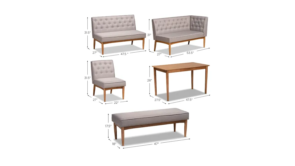 Riordan 5-pc. Nook Dining Set Dimensions