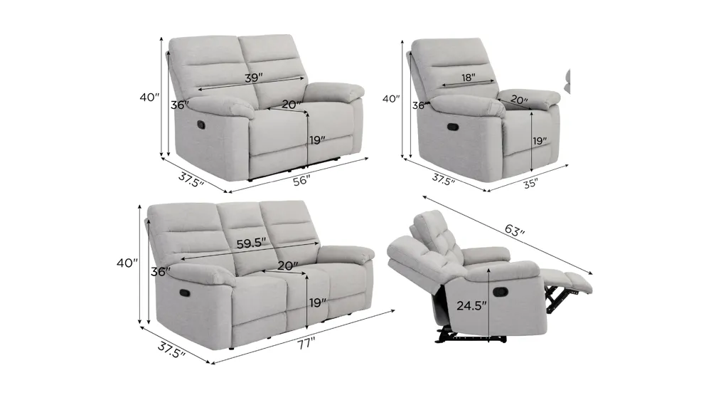 Bennington Manual Living Room Set Dimensions