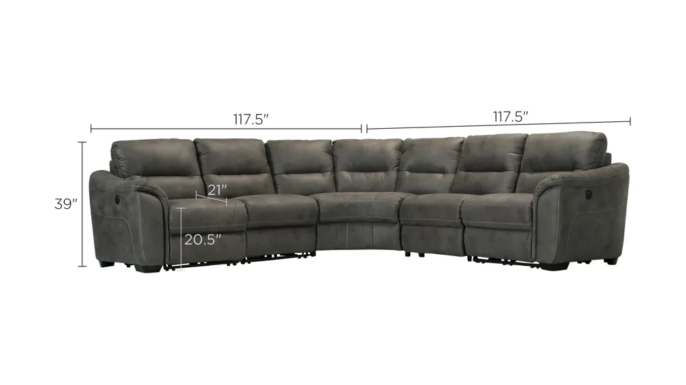 Rockland 5-pc. Microfiber Power-Reclining Sectional Sofa Dimensions